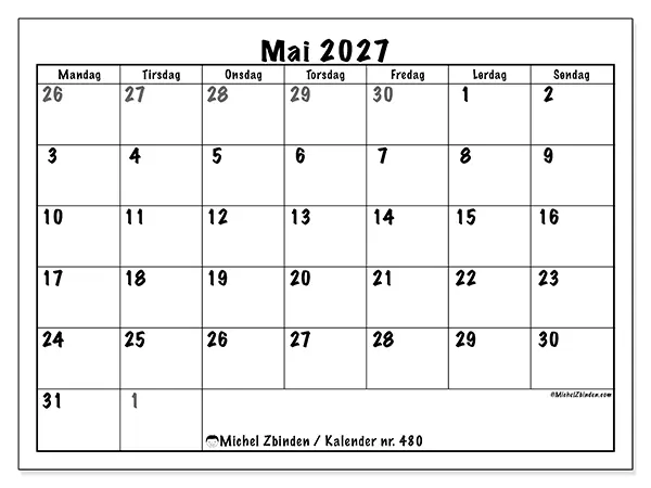 Mai 2027 kalendere til utskrift - Fullstendig planlegging