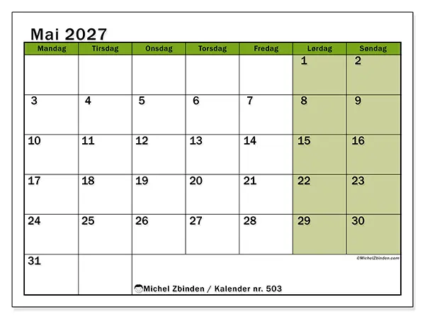 Mai 2027 kalendere til utskrift - Levende organisering