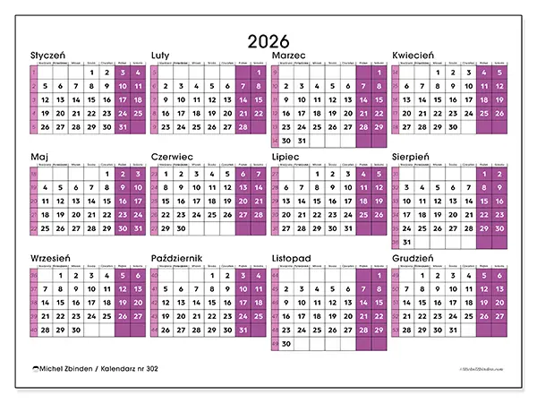 Kalendarz roczny 2026 do druku - Dynamiczne biuro