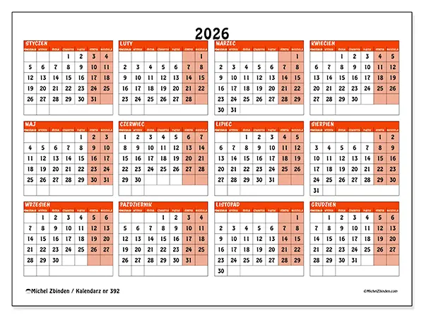 Kalendarz roczny 2026 do druku - Kolorowe planowanie