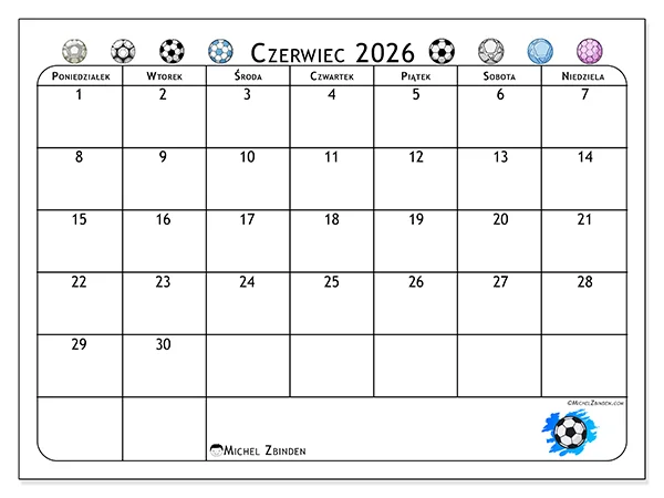 Kalendarz do druku na czerwiec 2026 - Pasja do piłki nożnej