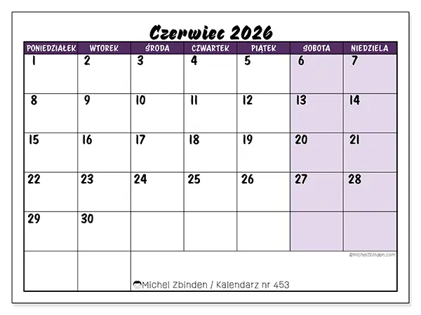 Kalendarz do druku na czerwiec 2026 - Kolorowe zadania