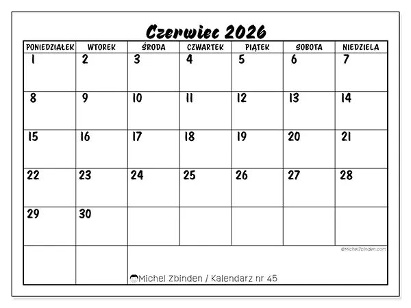 Kalendarz do druku na czerwiec 2026 - Sukces szkolny