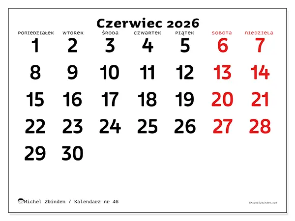 Kalendarz do druku na czerwiec 2026 - Jasna wizja