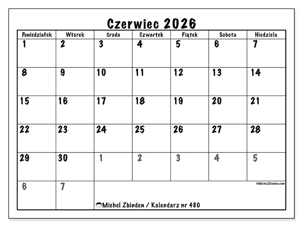 Kalendarz do druku na czerwiec 2026 - Pełne planowanie