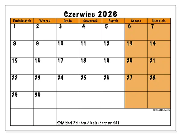 Kalendarz do druku na czerwiec 2026 - Dynamiczne planowanie