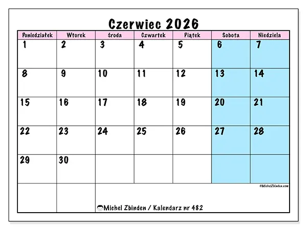 Kalendarz do druku na czerwiec 2026 - Harmonogram zespołu