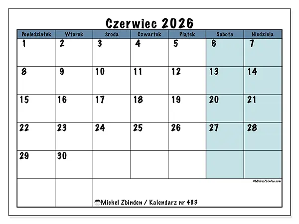 Kalendarz do druku na czerwiec 2026 - Struktura dla szkoły