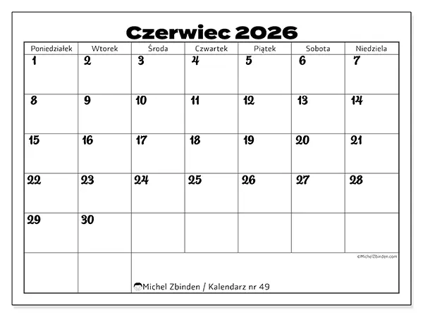 Kalendarz do druku na czerwiec 2026 - Koordynacja pracy