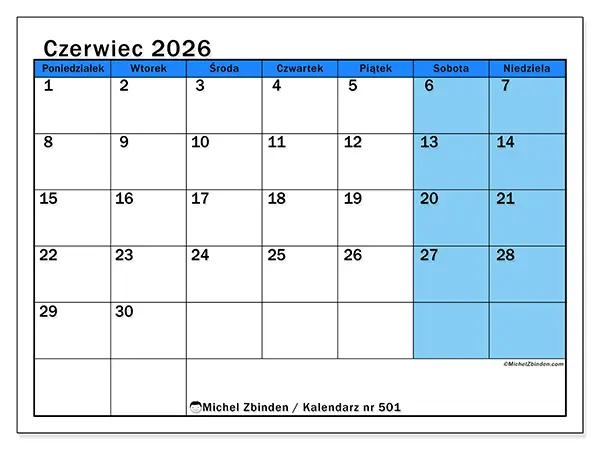 Kalendarz do druku na czerwiec 2026 - Dynamiczne studia
