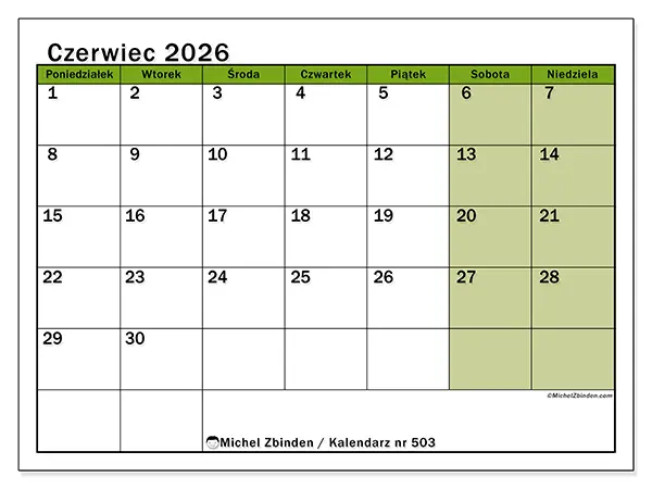Kalendarz do druku na czerwiec 2026 - Naturalne kolory