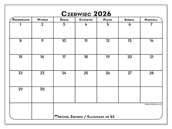 Kalendarz do druku na czerwiec 2026 - Plan pracy