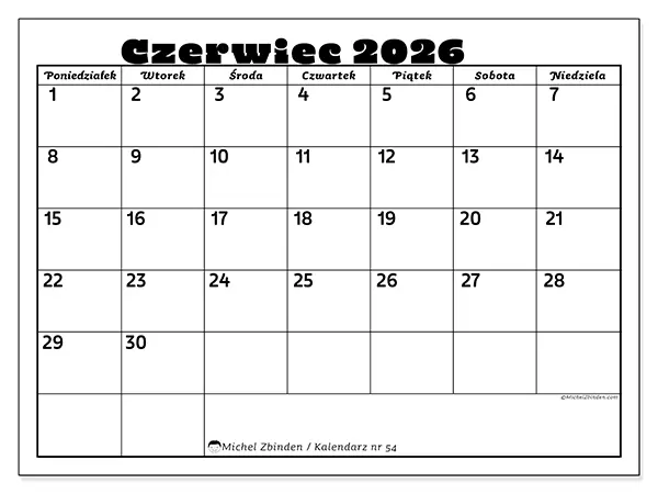 Kalendarz do druku na czerwiec 2026 - Aktywności rodzinne