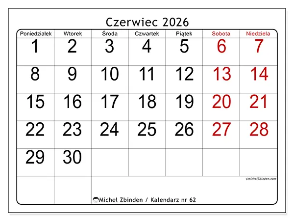 Kalendarz do druku na czerwiec 2026 - Szybki przegląd