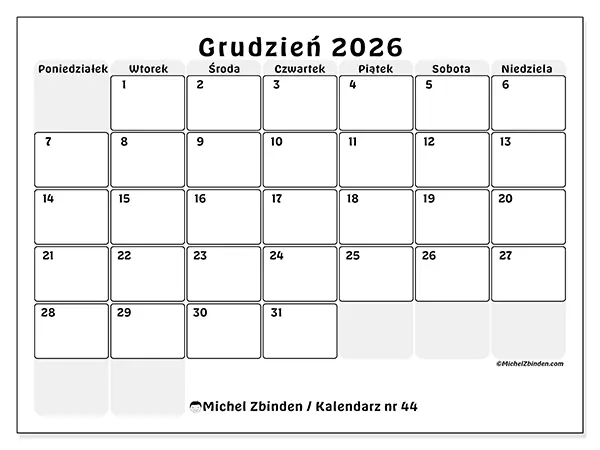 Kalendarz do druku na grudzień 2026 - Uporządkowane planowanie