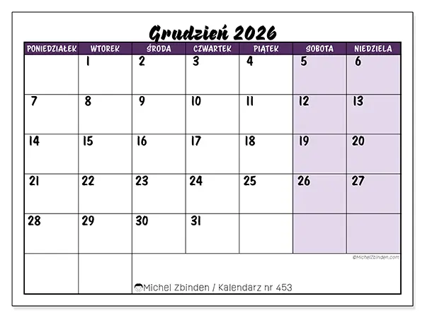 Kalendarz do druku na grudzień 2026 - Kolorowe zadania
