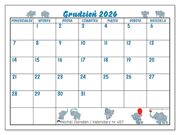 Kalendarz do druku na grudzień 2026 - Małe słonie