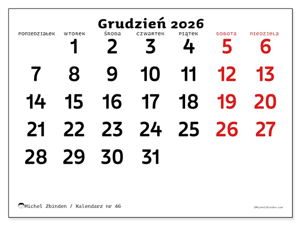 Kalendarz do druku na grudzień 2026 - Jasna wizja