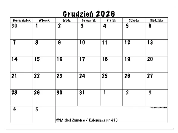 Kalendarz do druku na grudzień 2026 - Pełne planowanie
