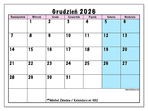 Kalendarz do druku na grudzień 2026 - Harmonogram zespołu
