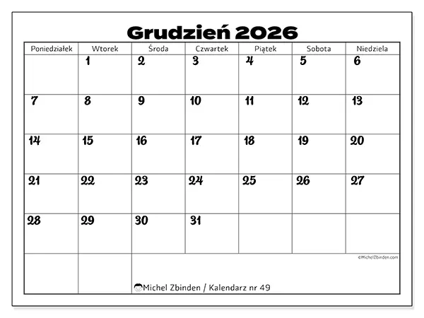 Kalendarz do druku na grudzień 2026 - Koordynacja pracy