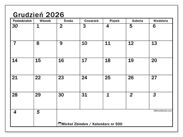Kalendarz do druku na grudzień 2026 - Intensywne planowanie