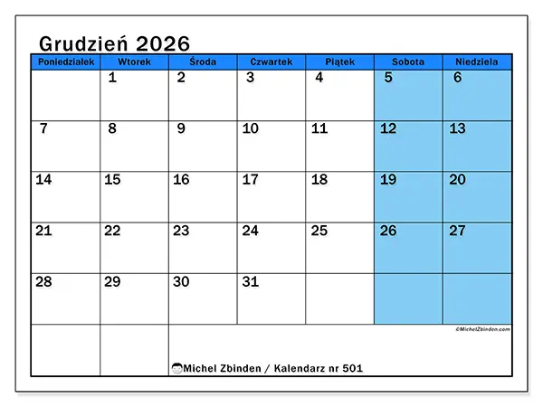 Kalendarz do druku na grudzień 2026 - Dynamiczne studia