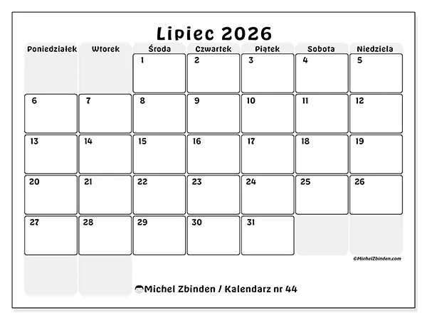 Kalendarz do druku na lipiec 2026 - Uporządkowane planowanie