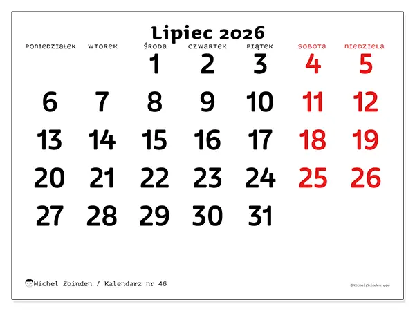 Kalendarz do druku na lipiec 2026 - Jasna wizja