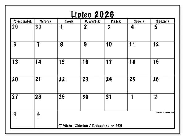Kalendarz do druku na lipiec 2026 - Pełne planowanie