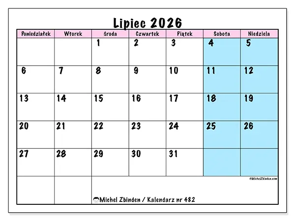 Kalendarz do druku na lipiec 2026 - Harmonogram zespołu
