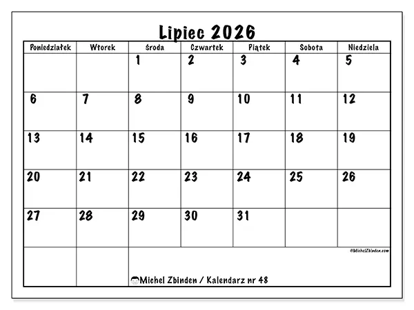 Kalendarz do druku na lipiec 2026 - Codzienne plany