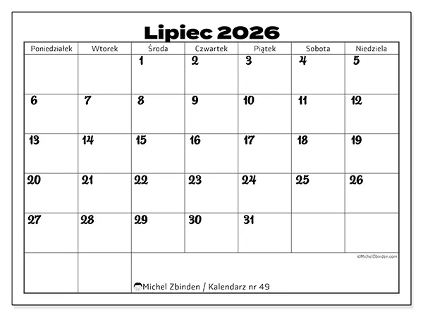Kalendarz do druku na lipiec 2026 - Koordynacja pracy