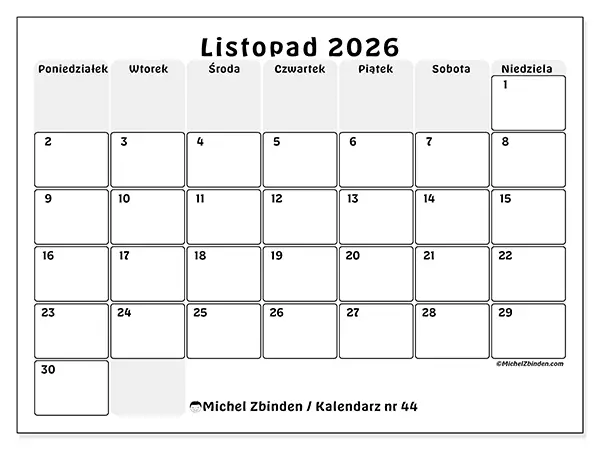 Kalendarz do druku na listopad 2026 - Uporządkowane planowanie