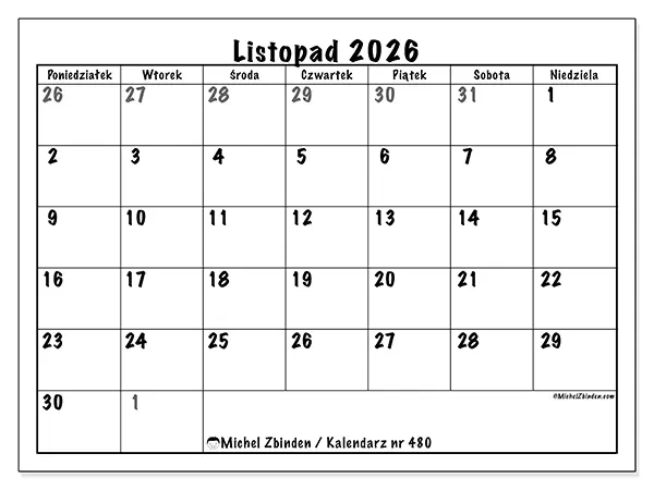 Kalendarz do druku na listopad 2026 - Pełne planowanie