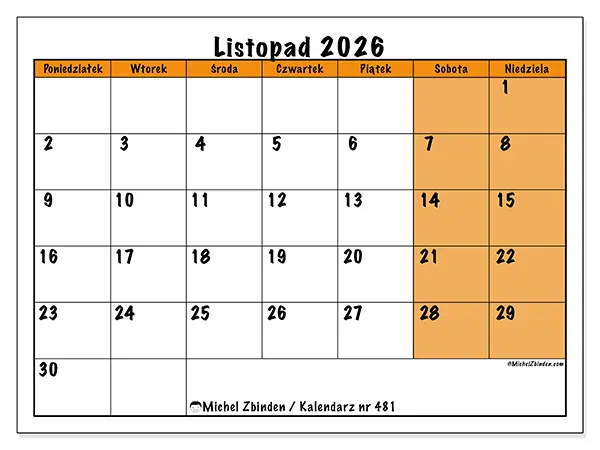 Kalendarz do druku na listopad 2026 - Dynamiczne planowanie