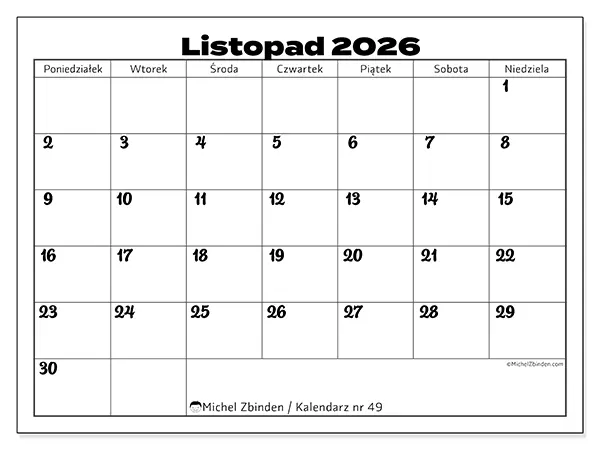 Kalendarz do druku na listopad 2026 - Koordynacja pracy