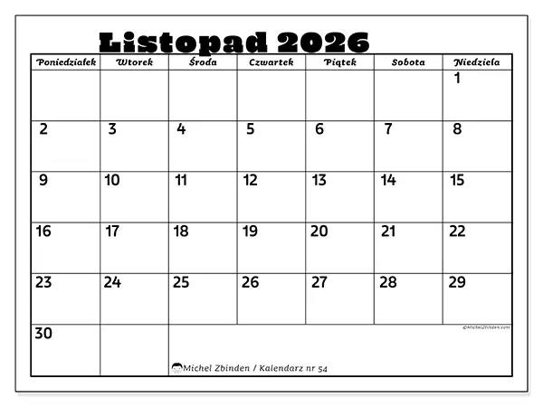 Kalendarz do druku na listopad 2026 - Aktywności rodzinne