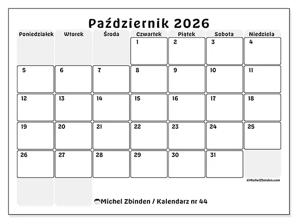 Kalendarz do druku na październik 2026 - Uporządkowane planowanie