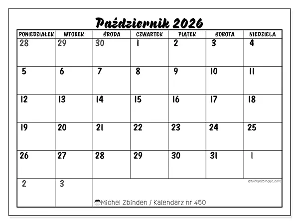 Kalendarz do druku na październik 2026 - Szczegółowy model
