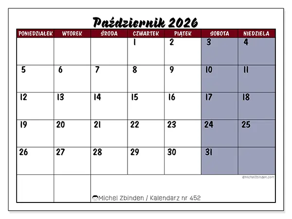 Kalendarz do druku na październik 2026 - Zadania w kolorze