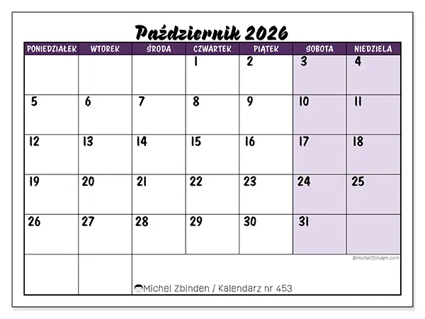 Kalendarz do druku na październik 2026 - Kolorowe zadania