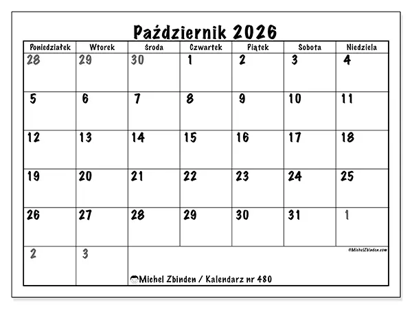 Kalendarz do druku na październik 2026 - Pełne planowanie