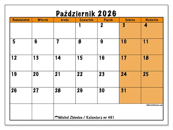 Kalendarz do druku na październik 2026 - Dynamiczne planowanie