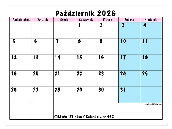 Kalendarz do druku na październik 2026 - Harmonogram zespołu