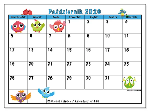 Kalendarz do druku na październik 2026 - Ptaki