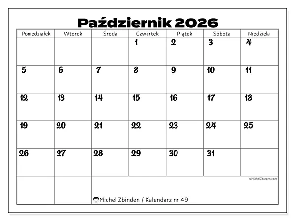 Kalendarz do druku na październik 2026 - Koordynacja pracy