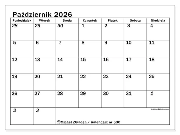 Kalendarz do druku na październik 2026 - Intensywne planowanie