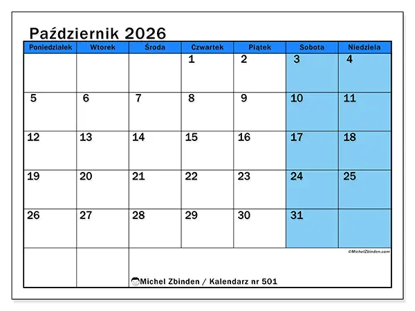 Kalendarz do druku na październik 2026 - Dynamiczne studia