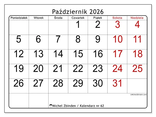 Kalendarz do druku na październik 2026 - Szybki przegląd